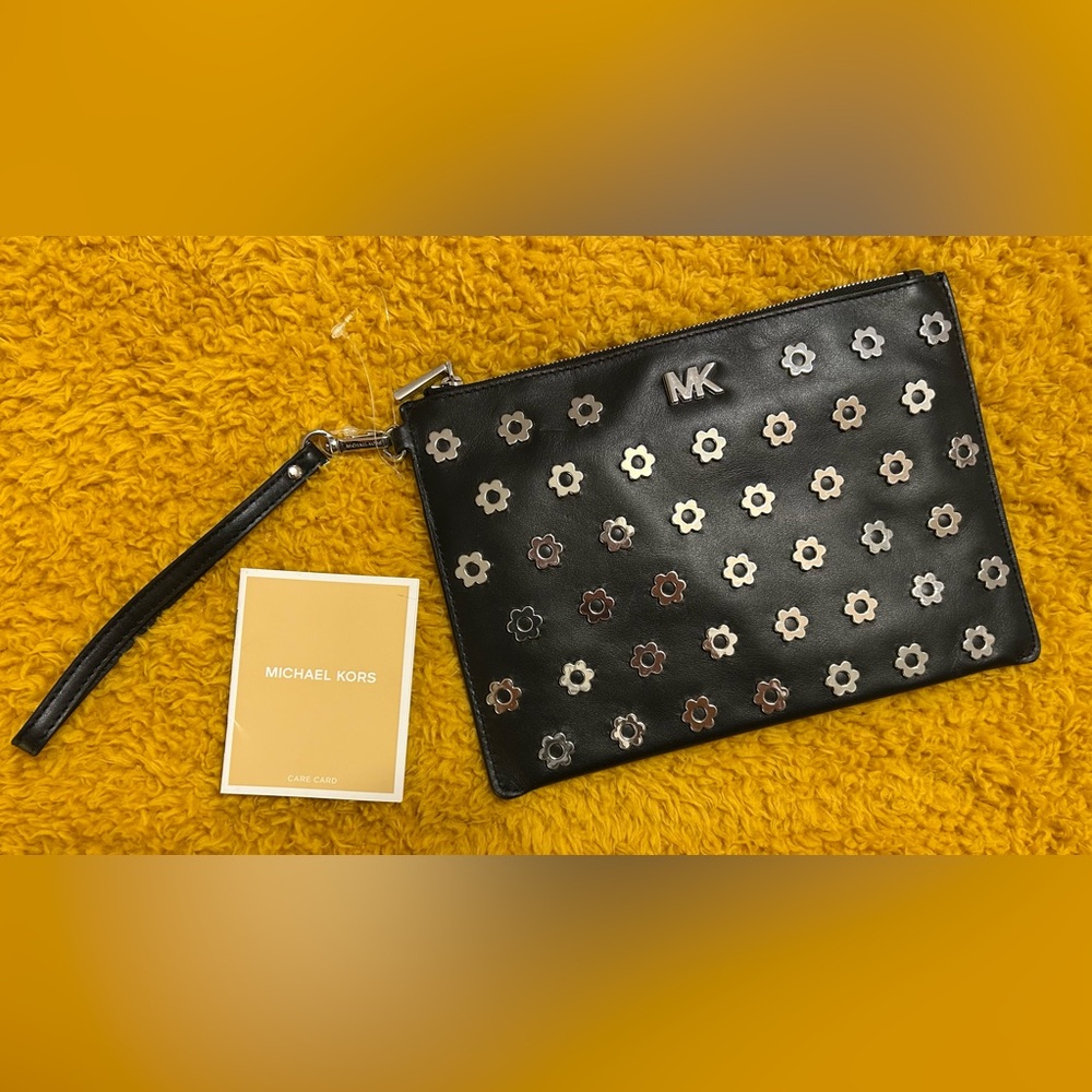 Michael Kors Raven Floral Daisy Studded Leather Wristlet
